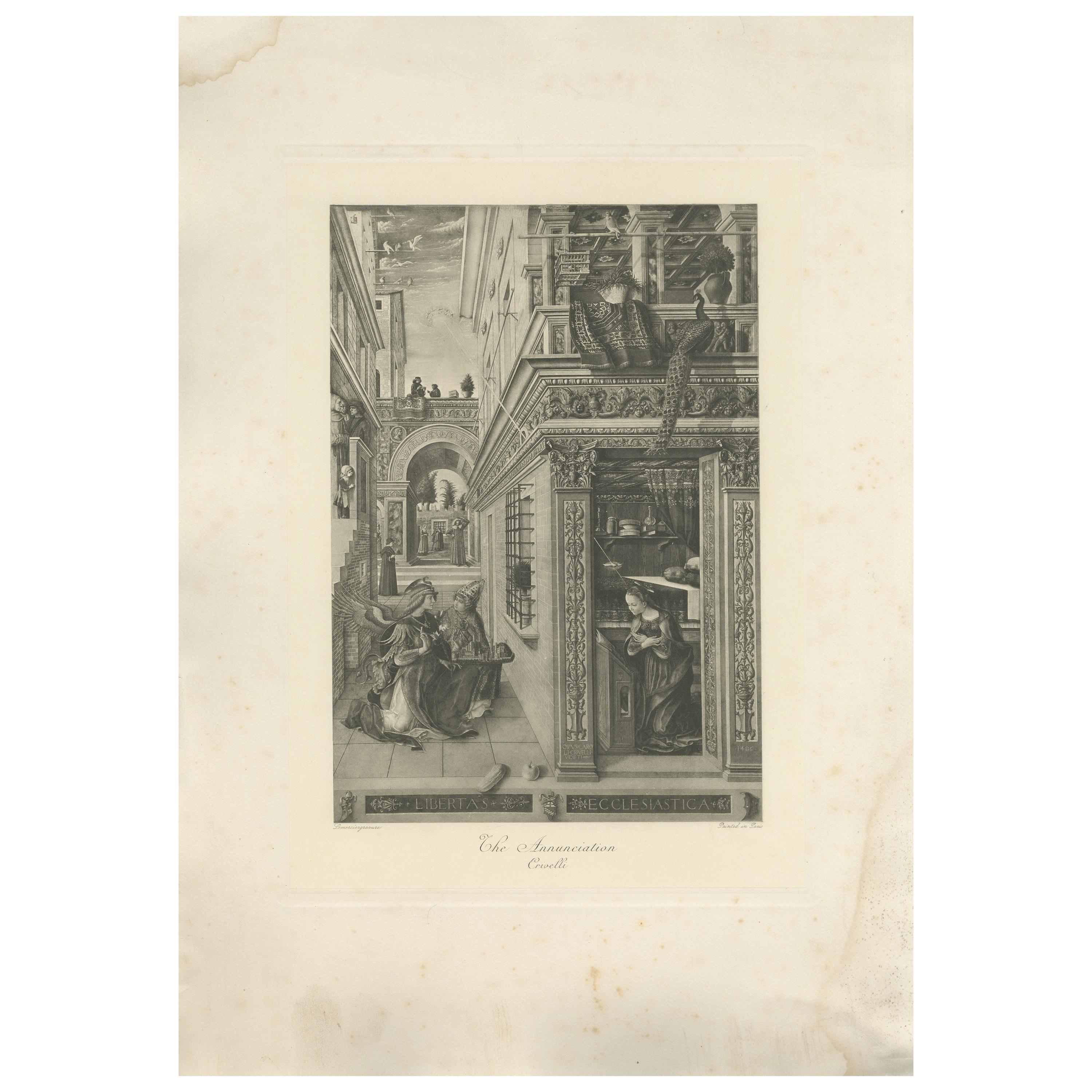Antique Print of 'The Annunication' made after Crivelli 'c.1890' For Sale