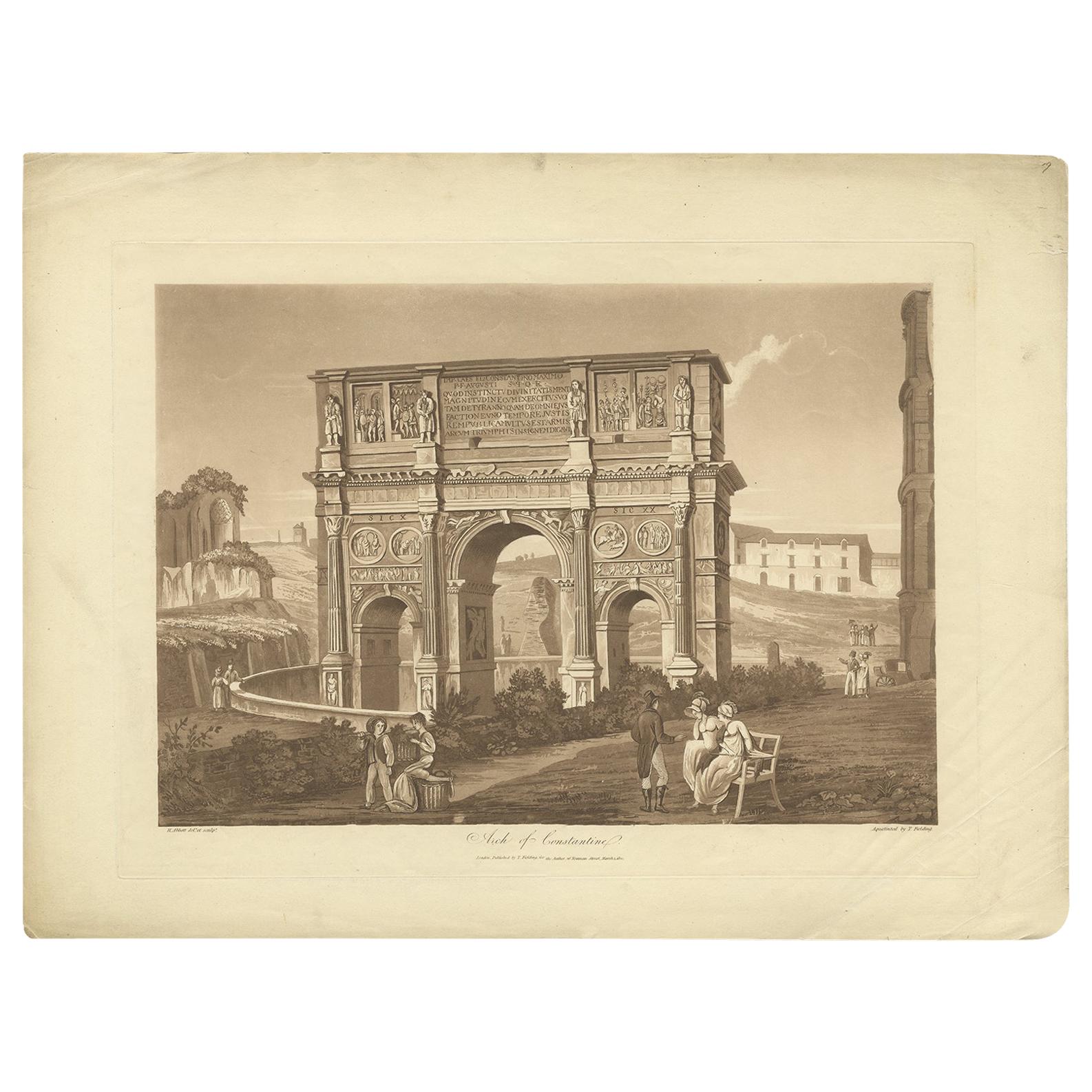 Grabado antiguo del Arco de Constantino por Abad, 1820