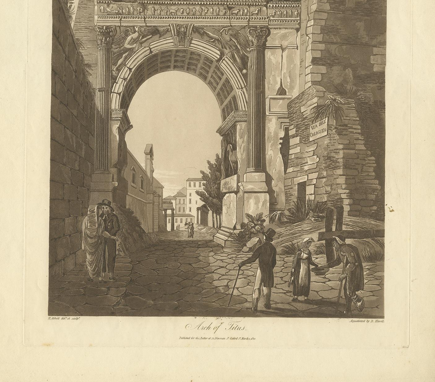 19th Century Antique Print of the Arch of Titus by Abbot '1820' For Sale