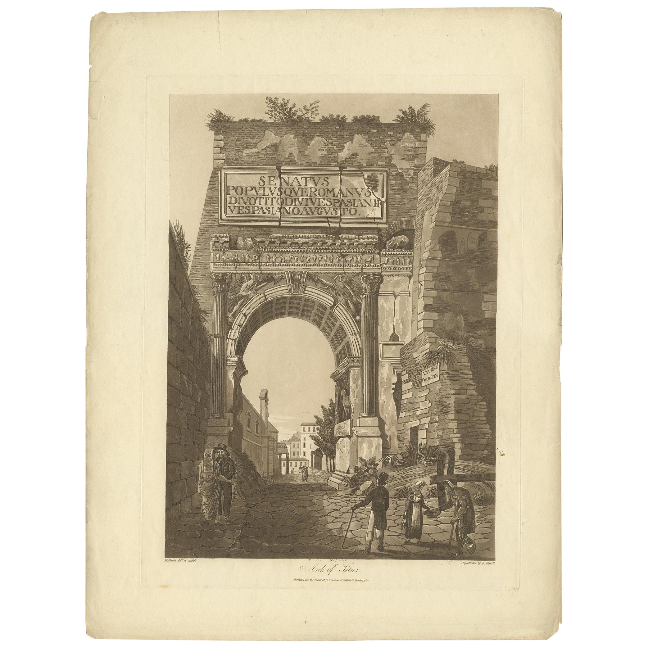 Antique Print of the Arch of Titus by Abbot '1820' For Sale