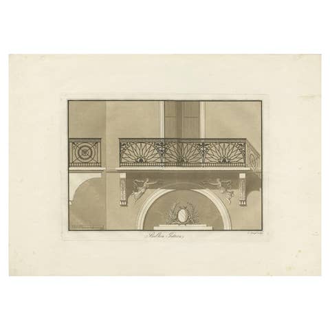 Antique Print of the Architecture of a Balcony by Spiegl, circa 1730