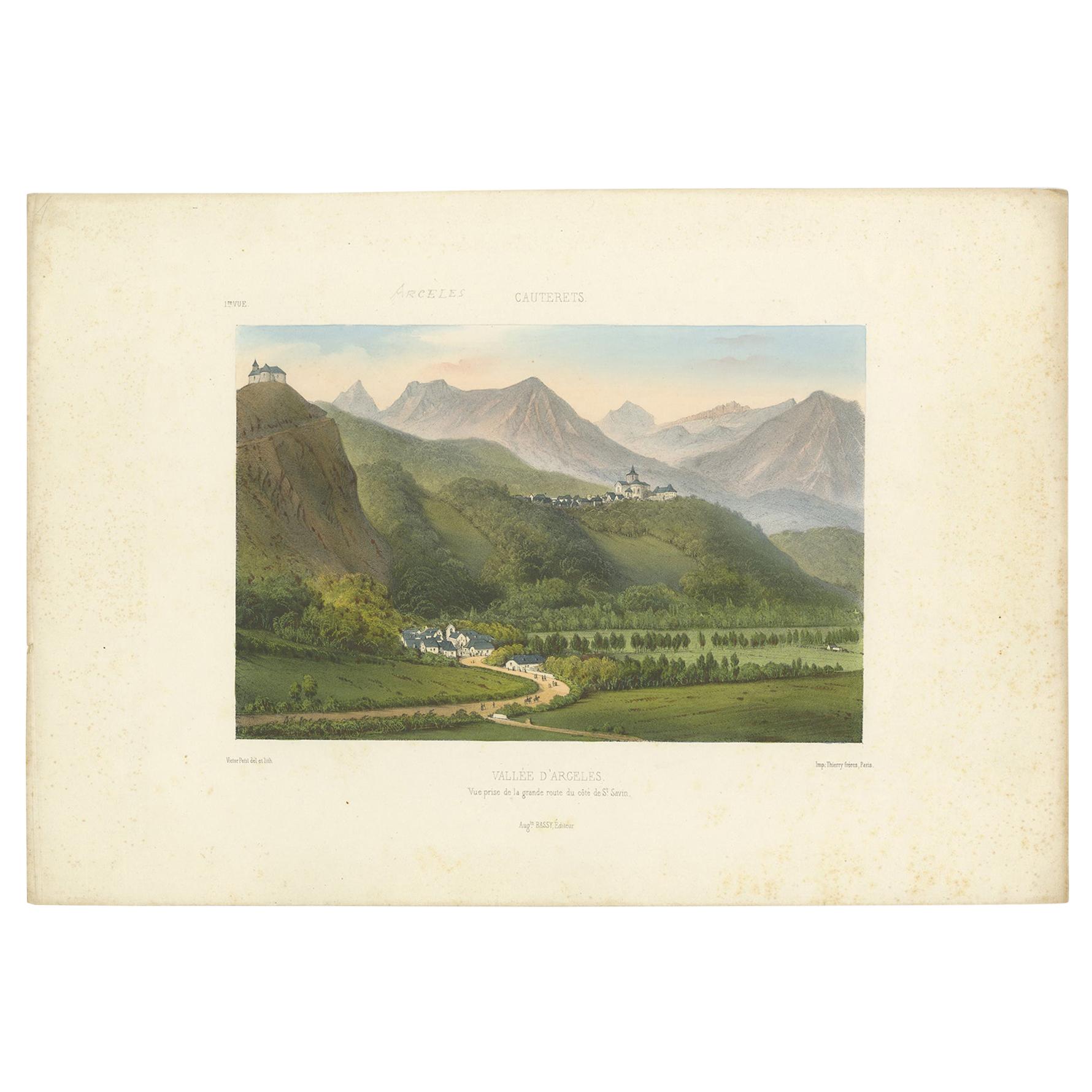 Antique Print of the Argelès Valley by Bassy, 'c.1890' For Sale