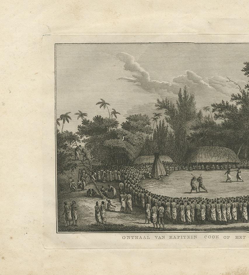Dutch Antique Print of the Arrival of Captain Cook, 1803 For Sale