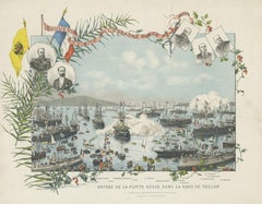 Naval lithograph of Russian fleet arriving in Toulon, France, in 1893