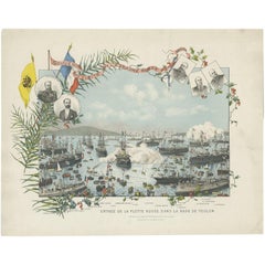 Antique Print of the Arrival of the Russian Squadron in Toulon, circa 1895