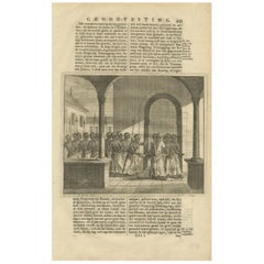 Antiker Druck des Angriffs auf den König von Indonesien von Valentijn, 1726
