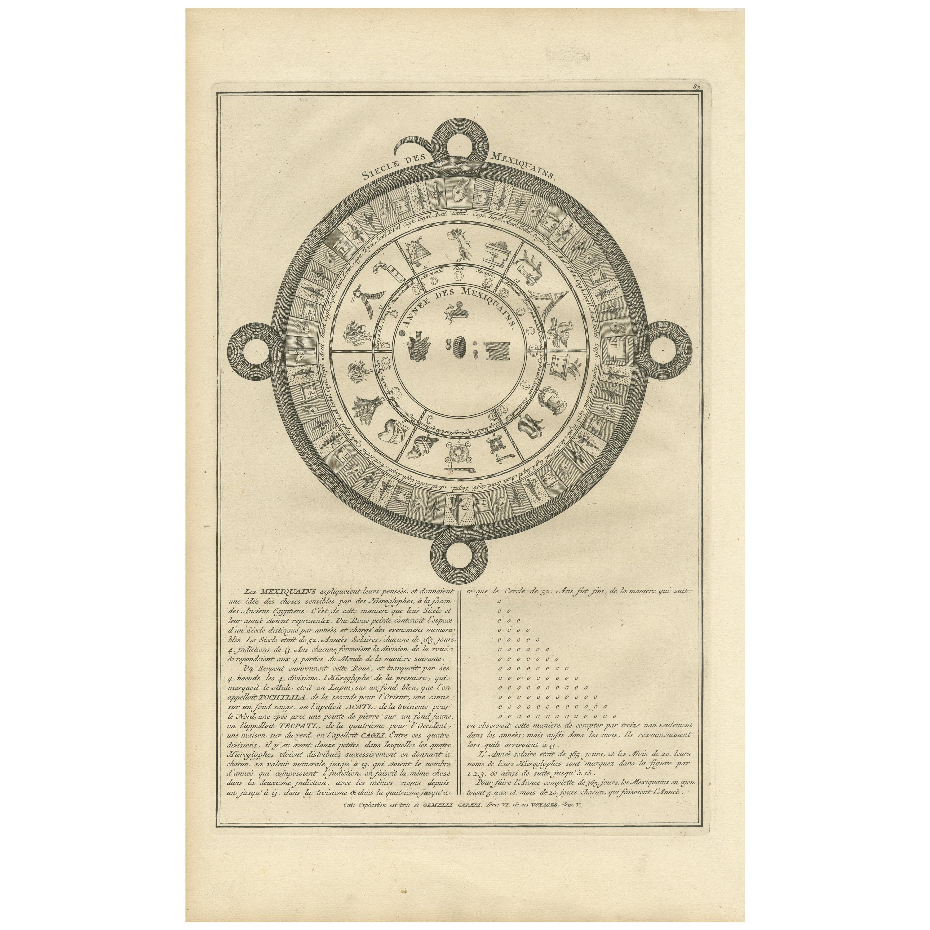 Stunning Decorative Antique Print of the Aztec Calendar, 'c.1730'