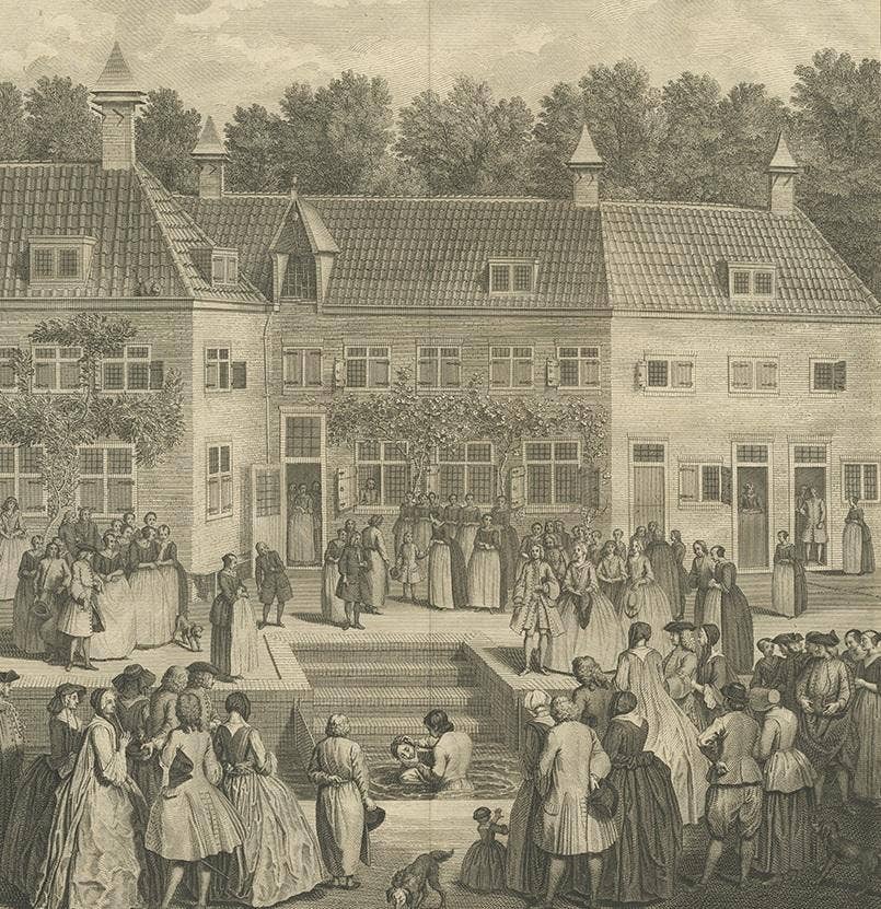 Antique Print of the Baptism of Christians by Bernaerts, 1736