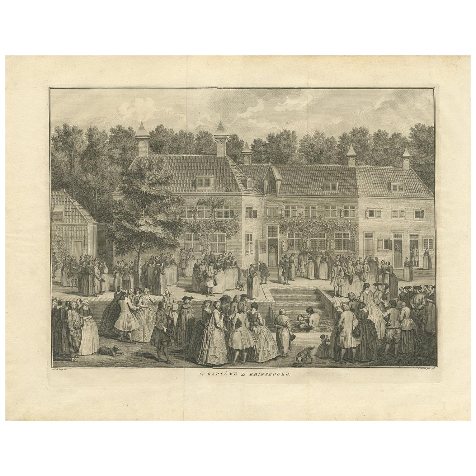 Antique Print of the Baptism of Christians by Bernaerts, 1736