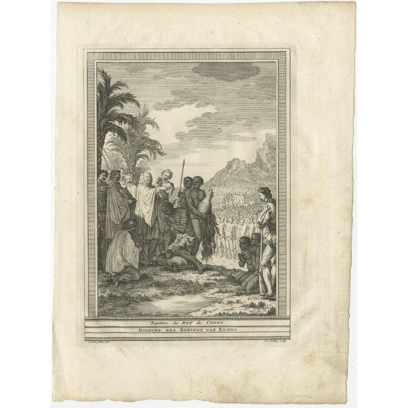 Antique Print of the Baptism of the King of Congo in Africa, 1747