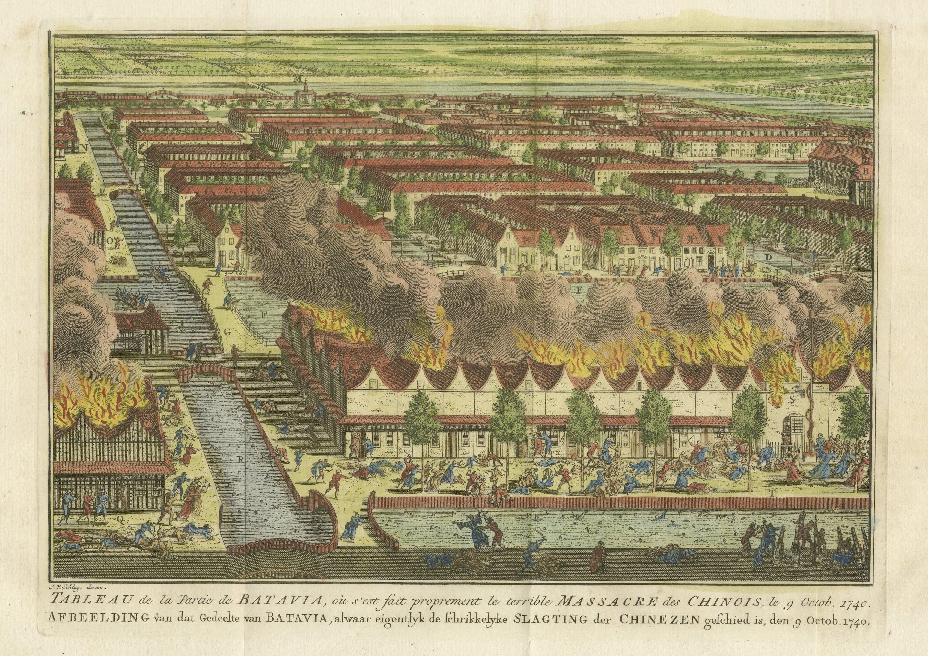 Antique Print of the Batavia Massacre 'Present-Day Jakarta', Indonesia In Good Condition For Sale In Langweer, NL