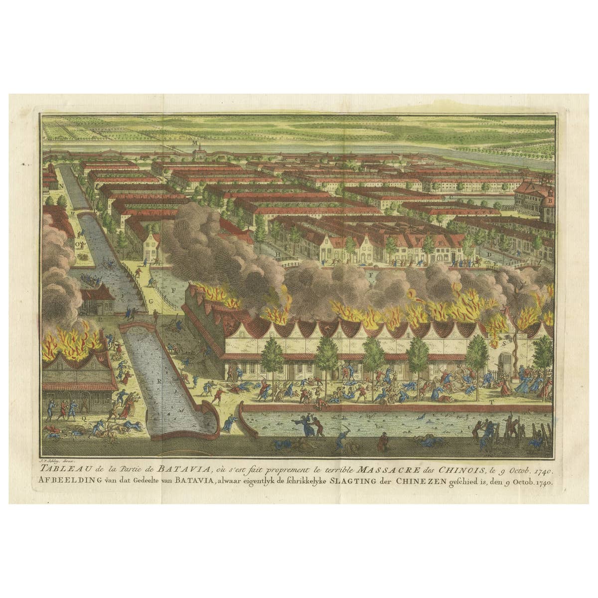 Antique Print of the Batavia Massacre 'Present-Day Jakarta', Indonesia, ca.1740