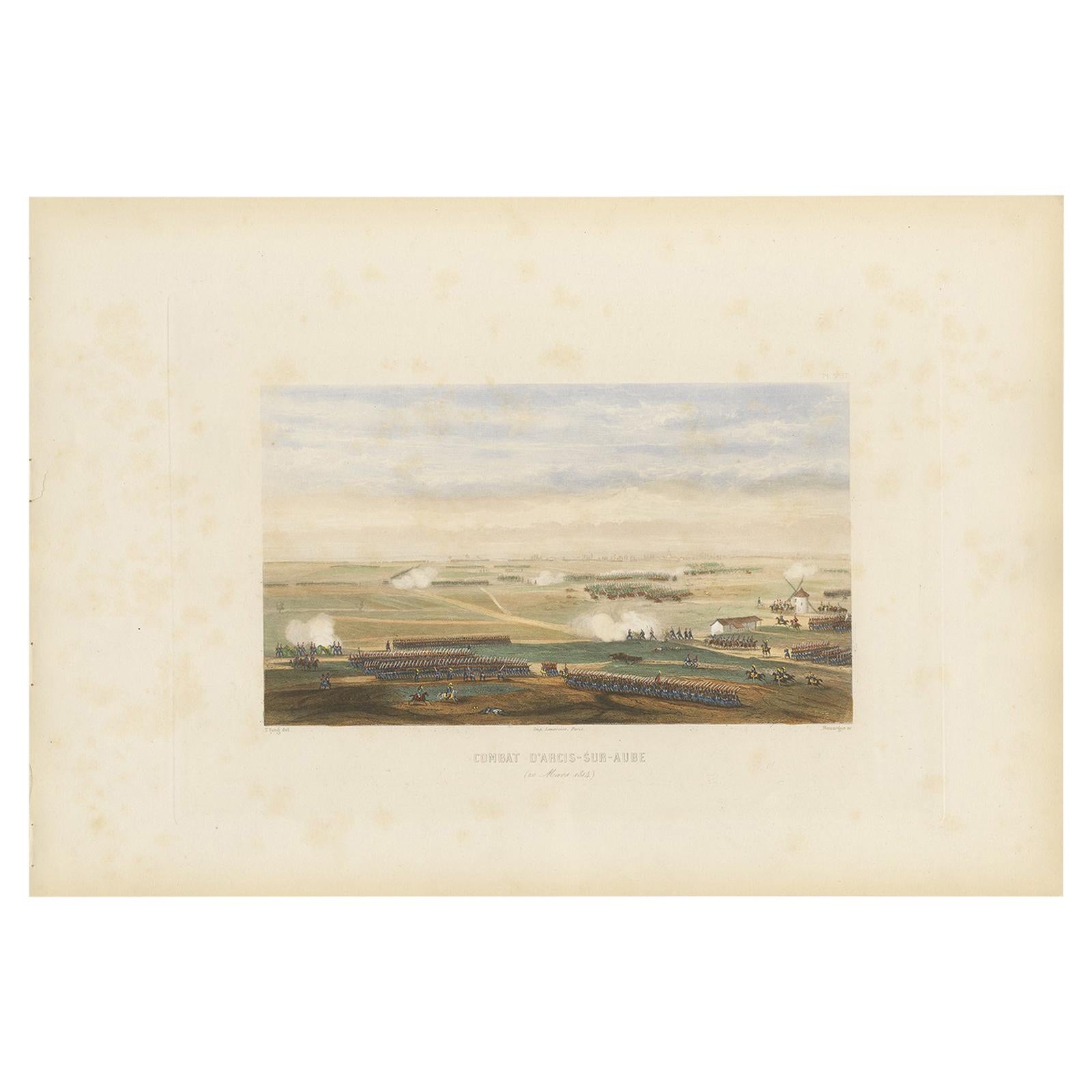 Gravure ancienne de la bataille d'Arcis-sur-Aube, "circa 1860".