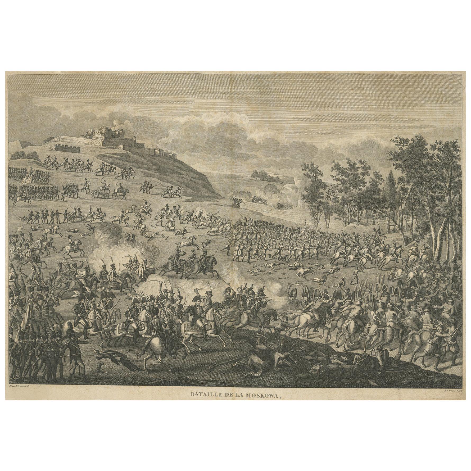 Antiker Druck der Schlacht von Borodino von Le Beau, um 1820