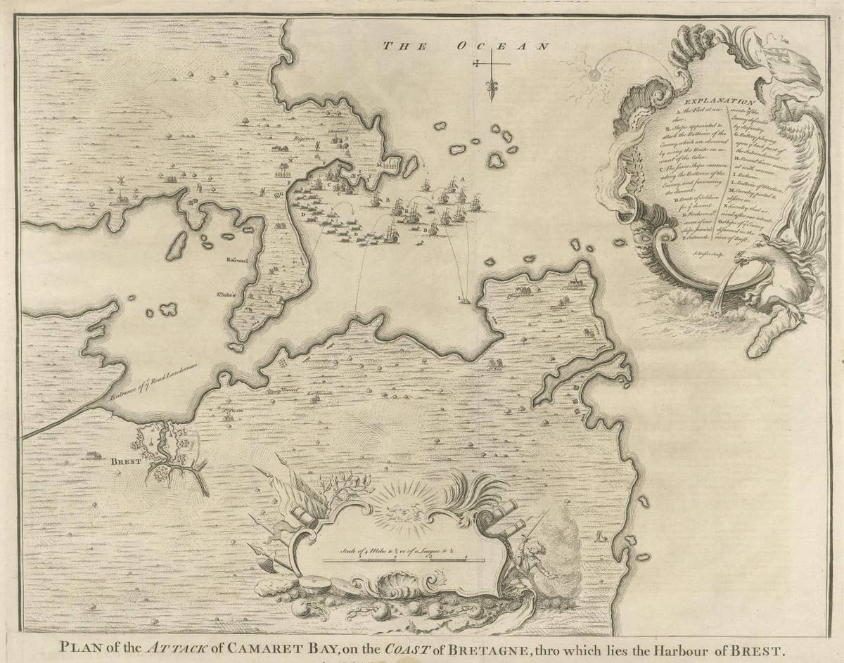 Antique Print of the Battle of Camaret in the Nine Years War, Near Brest, France
