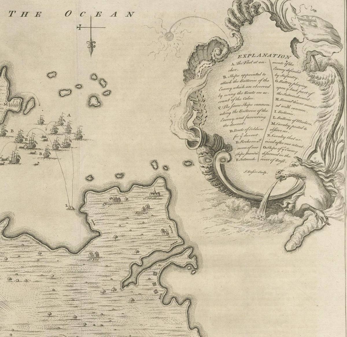 Antique Print of the Battle of Camaret in the Nine Years War, Near Brest, France
