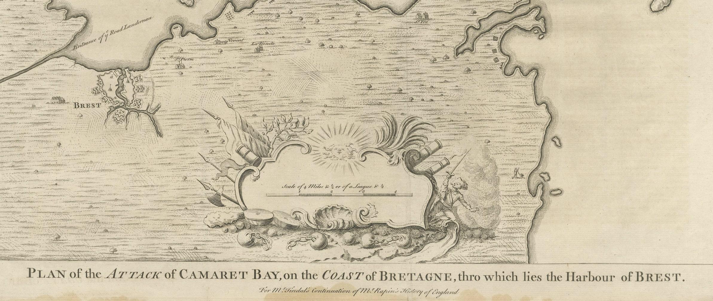 Papier Impression ancienne de la bataille de Camaret pendant neuf ans, près de Brest, France en vente