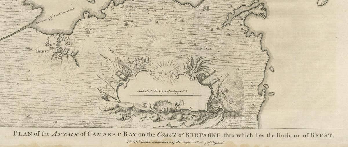 Antique Print of the Battle of Camaret in the Nine Years War, Near Brest, France