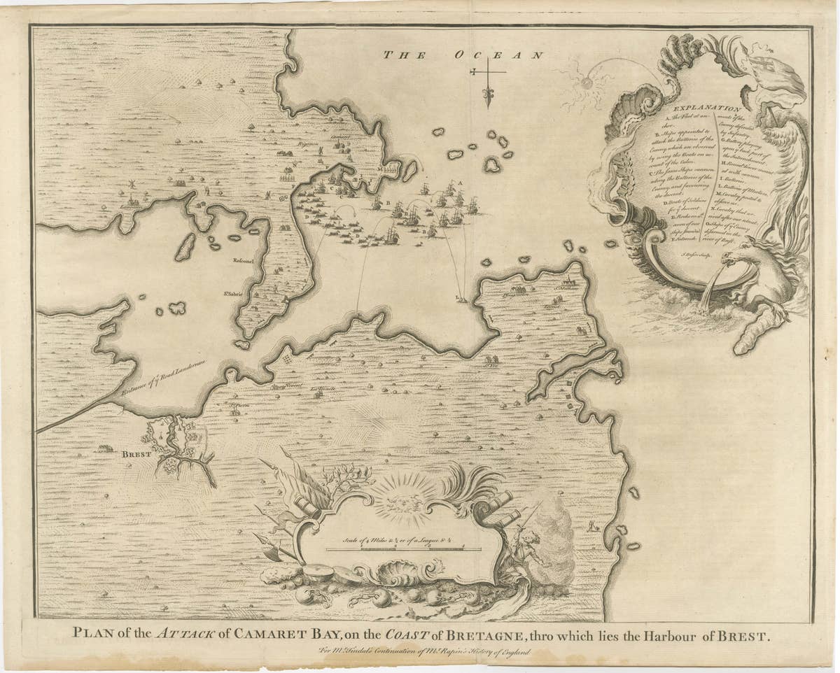 Antique Print of the Battle of Camaret in the Nine Years War, Near Brest, France