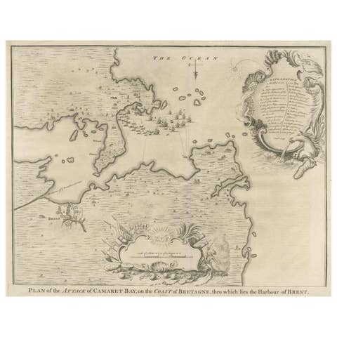 Antique Print of the Battle of Camaret in the Nine Years War, Near Brest, France