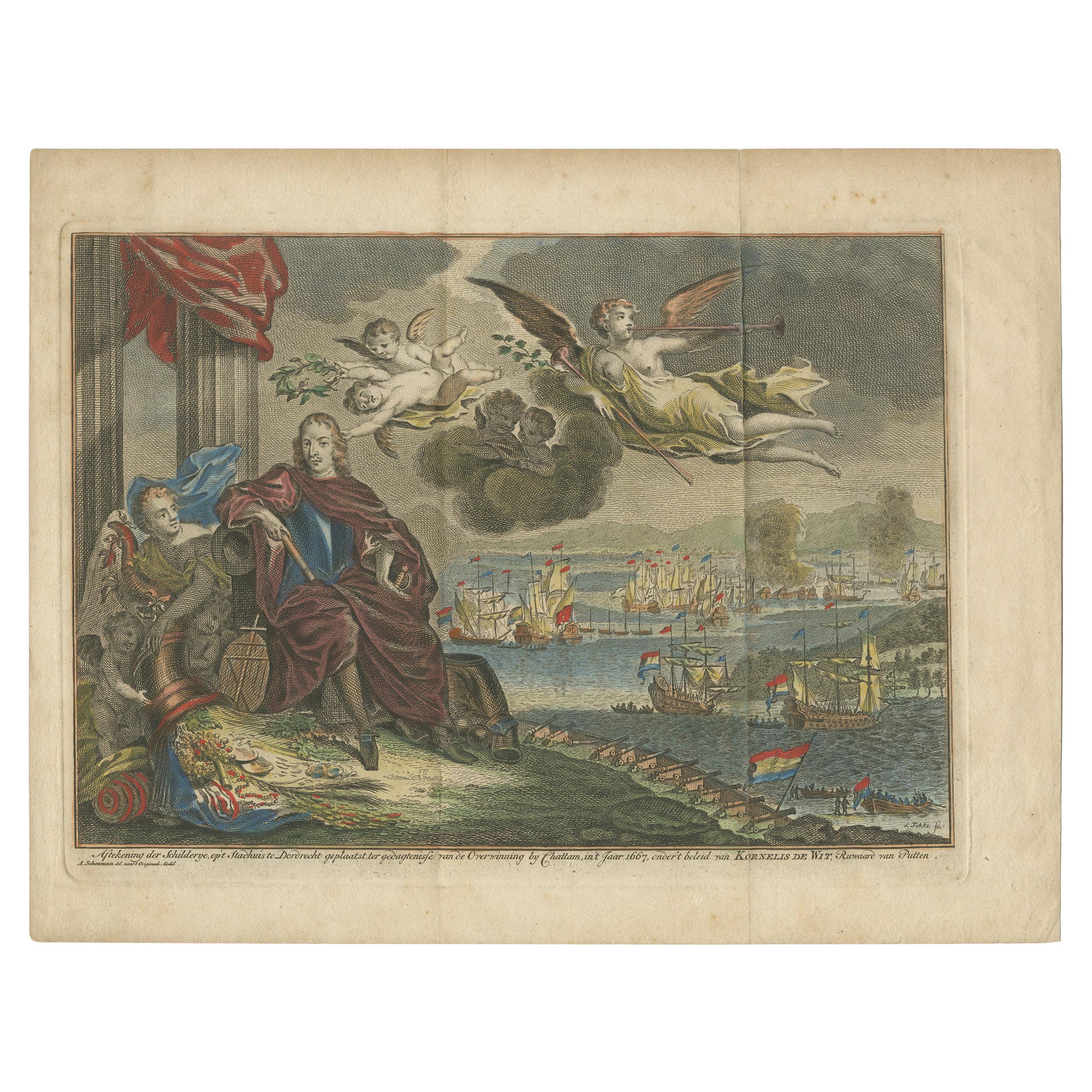 Antique Hand-Colored Engraving of Raid on the Medway, England, 'c.1790' For Sale