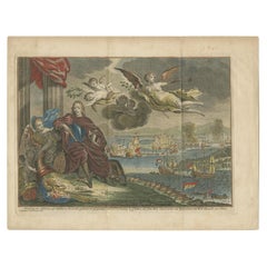 Antique Hand-Colored Engraving of Raid on the Medway, England, 'c.1790'