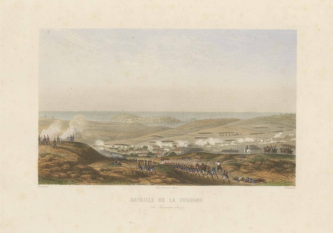 Antique Print of the Battle of Corunna, circa 1860