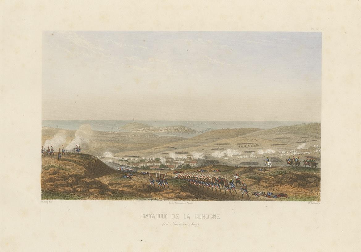 Impression ancienne de la bataille de Corunna, vers 1860 Bon état - En vente à Langweer, NL