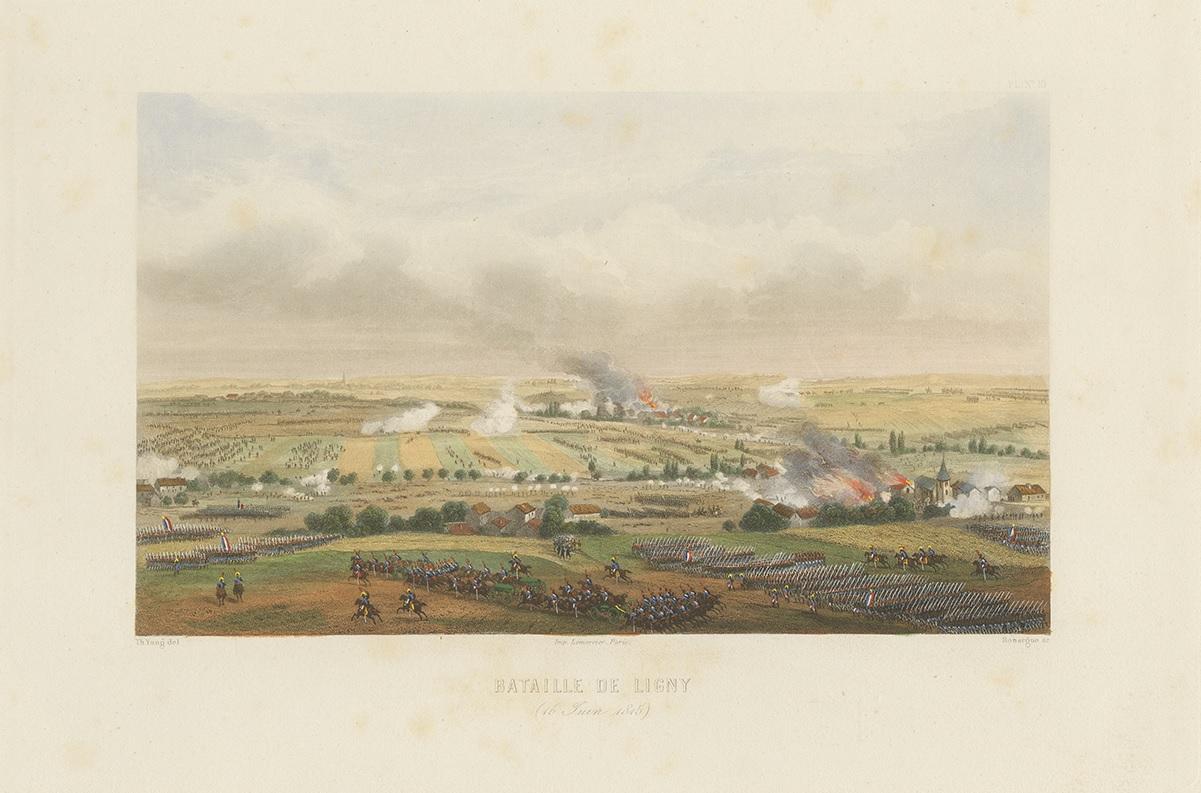 Grabado antiguo de la Batalla de Ligny 'circa 1860' siglo XIX en venta