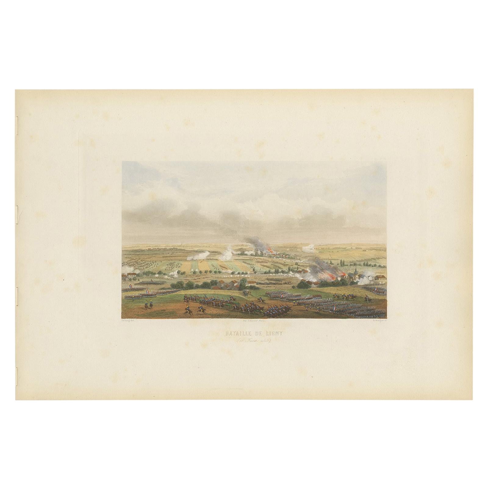 Antique Print of the Battle of Ligny 'circa 1860'