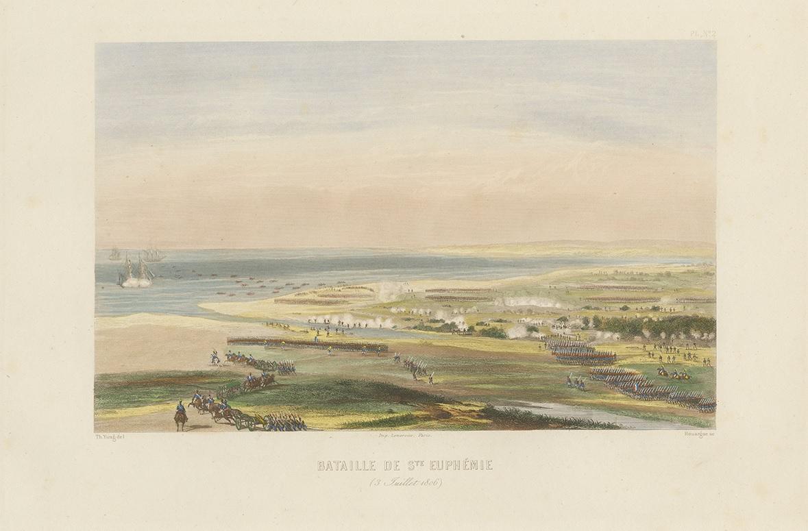 Impression ancienne de la bataille de Maida, vers 1860 Bon état - En vente à Langweer, NL
