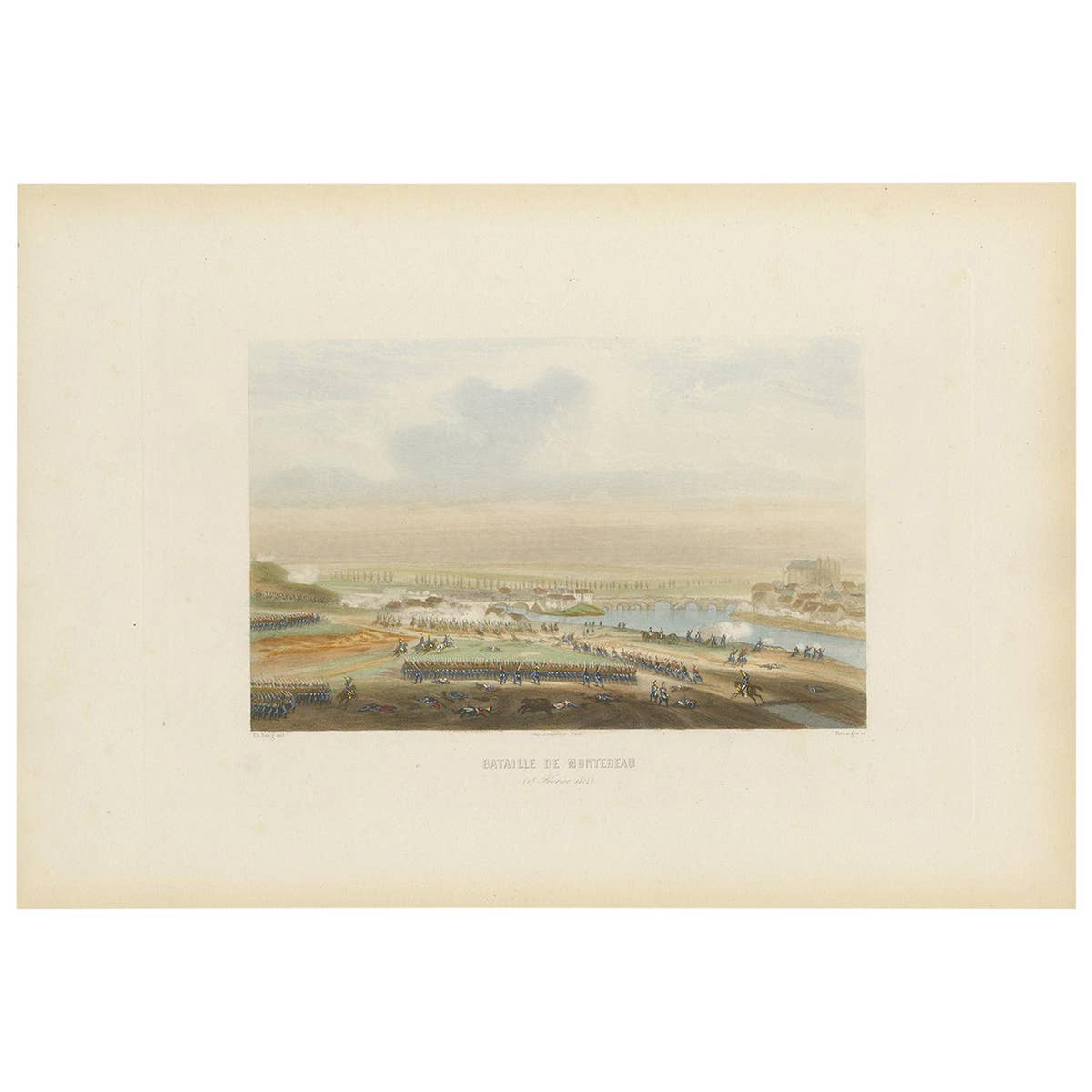 Antique Print of the Battle of Montereau 'circa 1860'