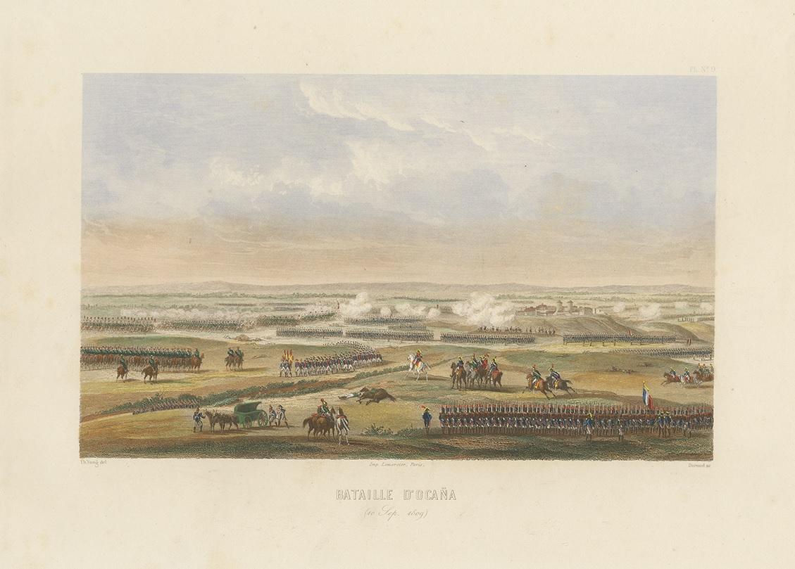 Stampa antica della Battaglia di Ocaña, 1860 circa In condizioni buone in vendita a Langweer, NL