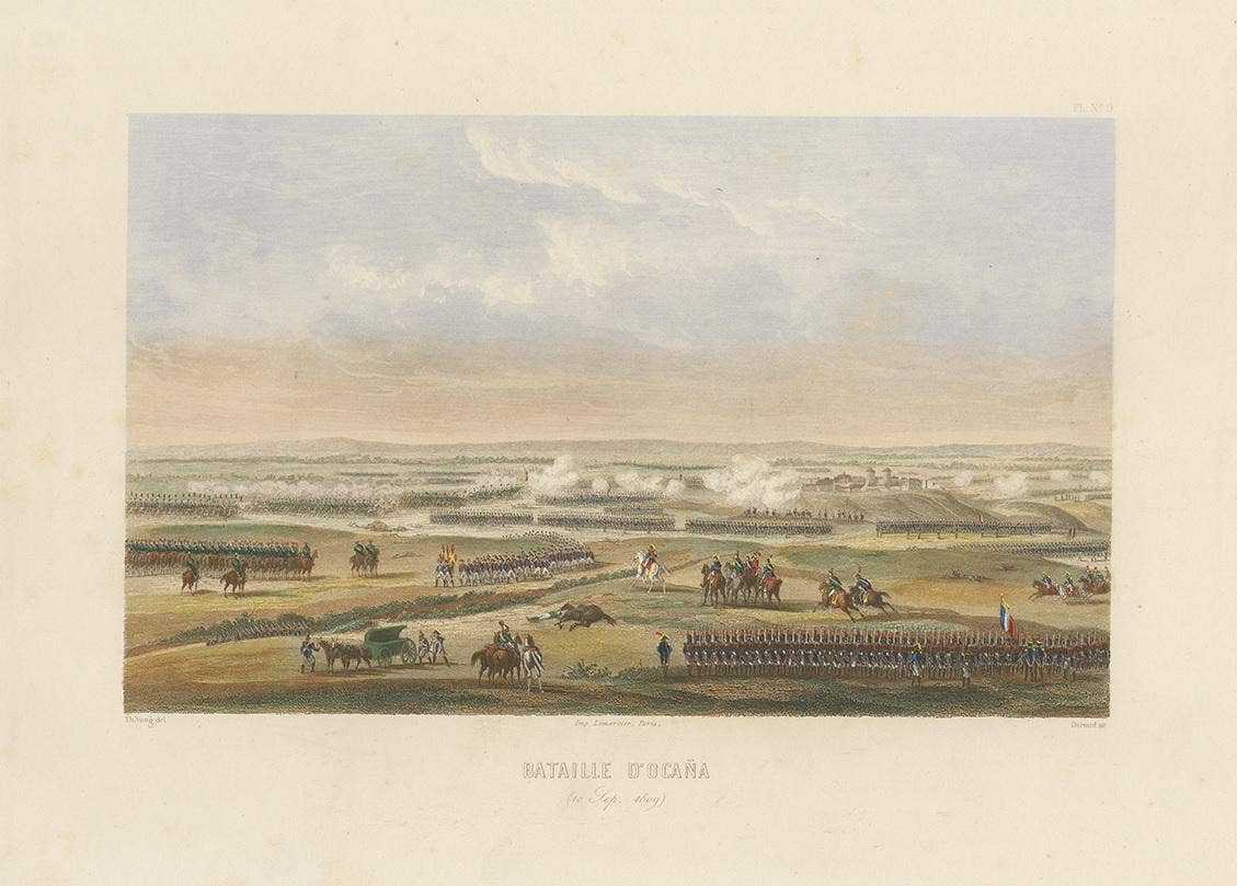 Antique Print of the Battle of Ocaña, circa 1860