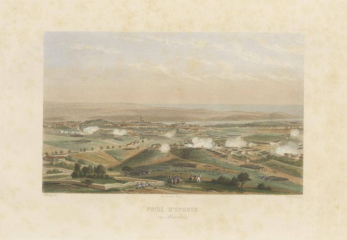 Antique Print of the Battle of Oporto 'circa 1860'