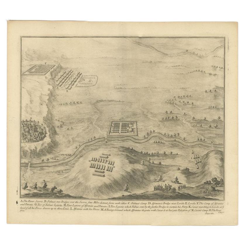 Antique Print of the Battle of Romans near the River Sicoris or Segre in France For Sale