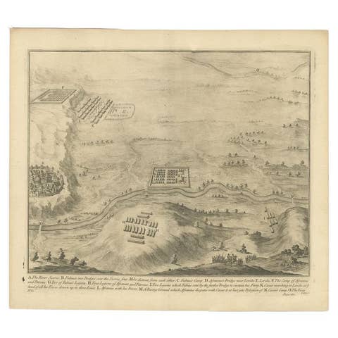 Antique Print of the Battle of Romans near the Sicoris or Segre in France, 1753