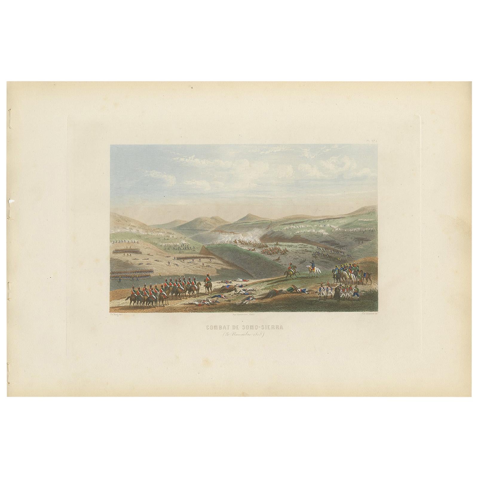 Antique Print of the Battle of Somosierra 'circa 1860'