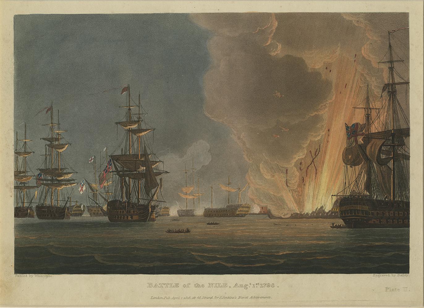 Paper Antique Print of the Battle of the Nile by Bailey '1816'