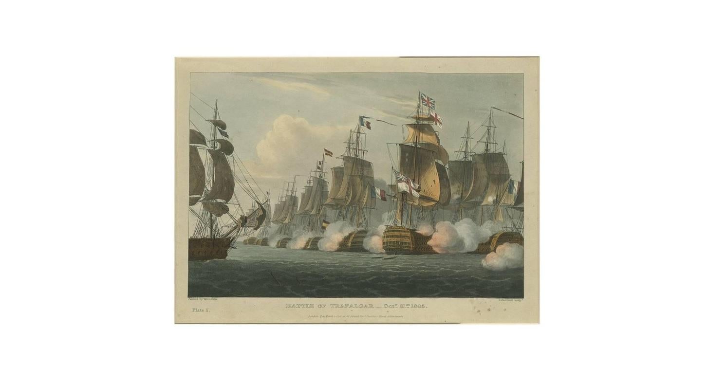 19th Century Antique Print of the Battle of Trafalgar by T. Sutherland, circa 1816