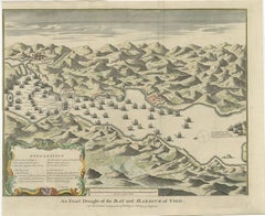 Antique Print of the Battle in 1702 of Vigo Bay or Rande, Galicia, Spain