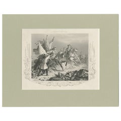 Stampa antica della Battaglia di Villaviciosa di Payne, 1850 circa