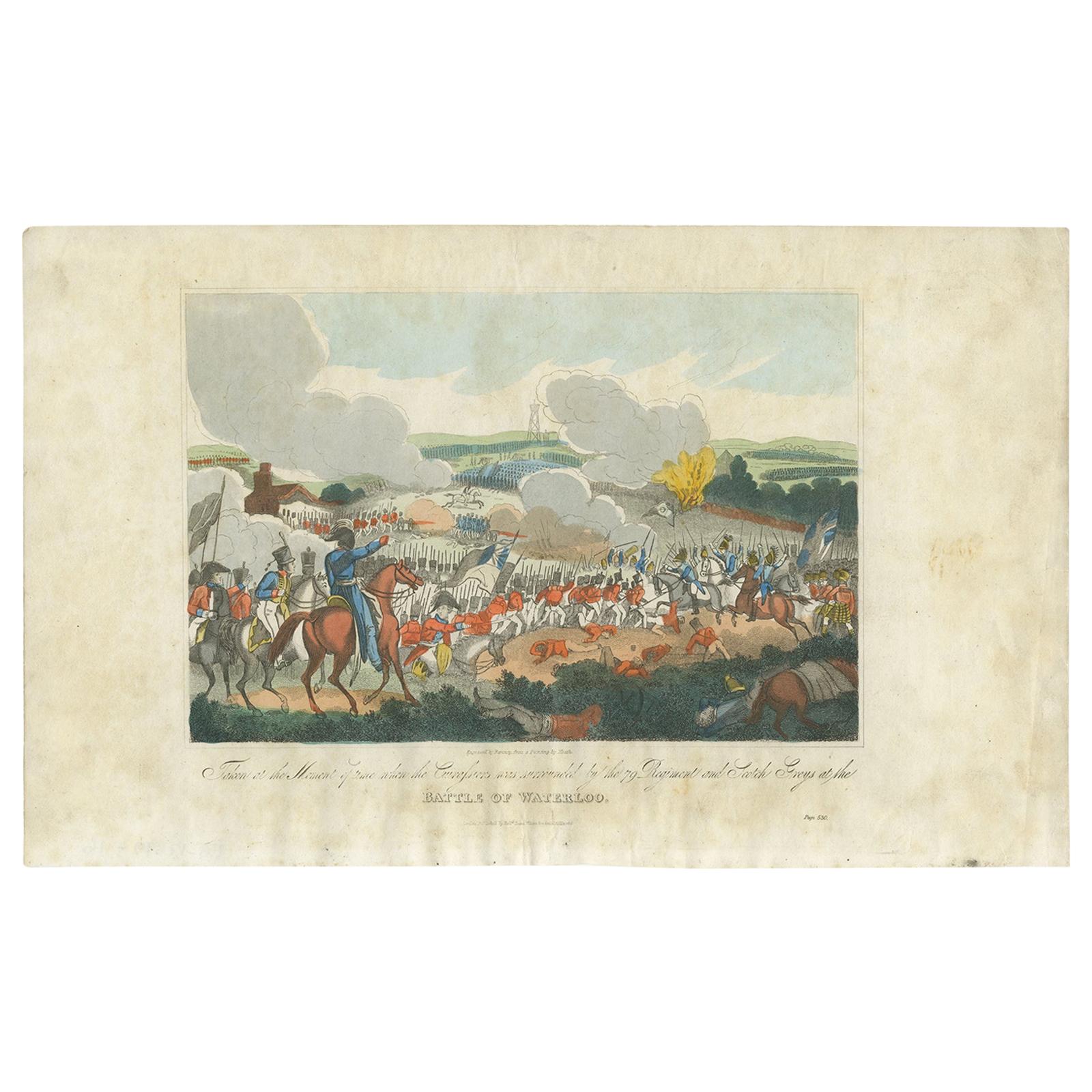 Antique Print of the Battle of Waterloo by Evans '1816'