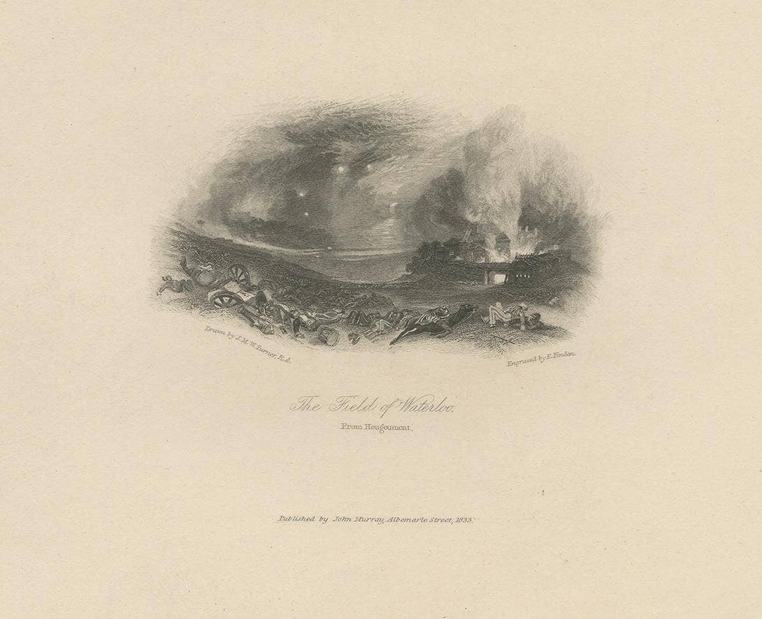 Antique Print of the Battle of Waterloo by Murray, '1833'