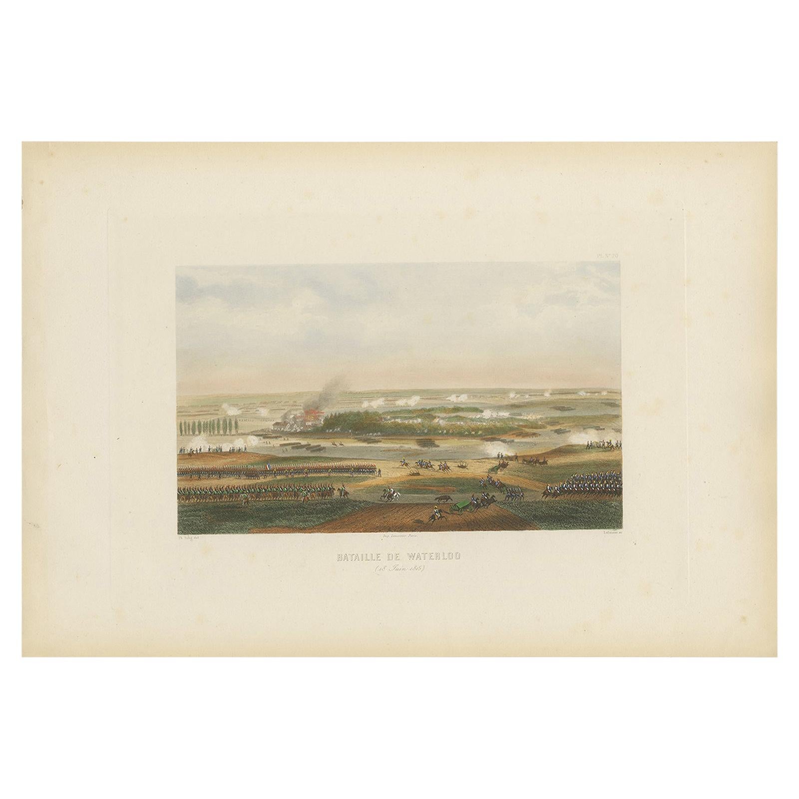 Antique Print of the Battle of Waterloo, circa 1860