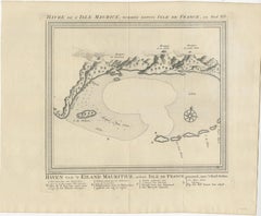 Original Antique Print of the Bay of the Island Mauritius, Indian Ocean