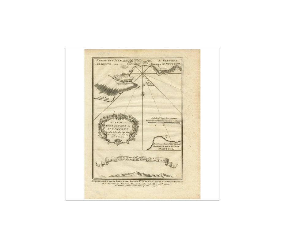 Antique Print of the Bay of the Island of St. Vincent by Van Schley (1747)