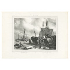 Grabado antiguo de la playa de Soetens & Fils, c.1840