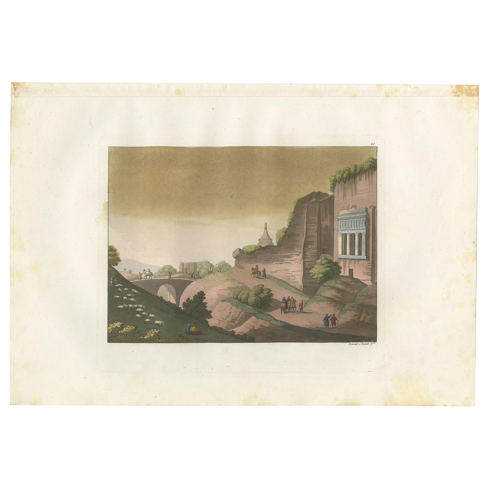 Antique Print of the Bridge over the Kidron River by Ferrario '1831'