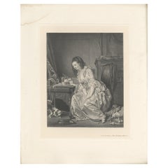 Antique Print of 'The Broken Mirror' made after J.B. Greuze (1902)